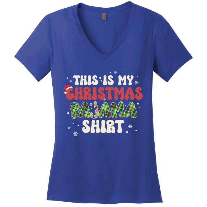 Retro Groovy This Is My Christmas Pajama Gift Women's V-Neck T-Shirt