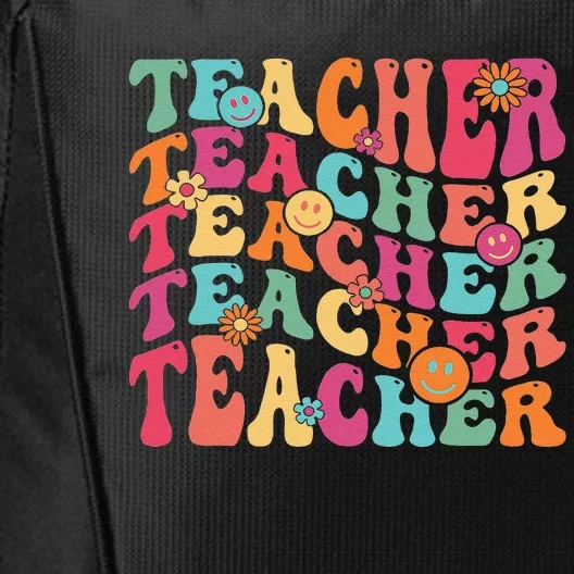 Retro Groovy Teacher Inspirational Happy Back To School Gift City Backpack