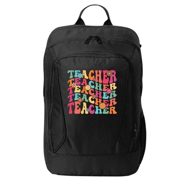 Retro Groovy Teacher Inspirational Happy Back To School Gift City Backpack