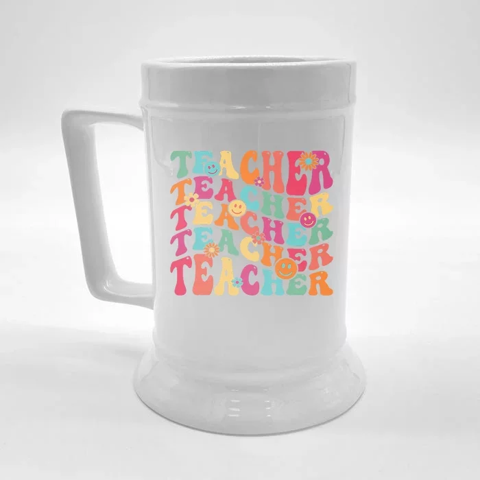 Retro Groovy Teacher Inspirational Happy Back To School Gift Front & Back Beer Stein