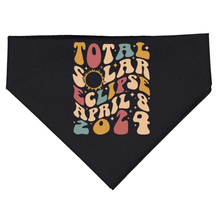 Retro Groovy Total Solar Eclipse April 08 2024 USA-Made Doggie Bandana