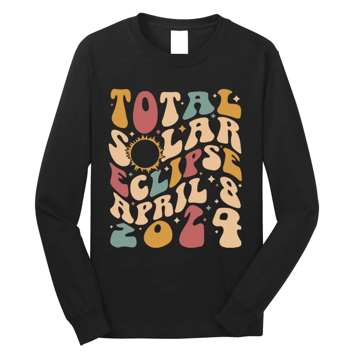 Retro Groovy Total Solar Eclipse April 08 2024 Long Sleeve Shirt