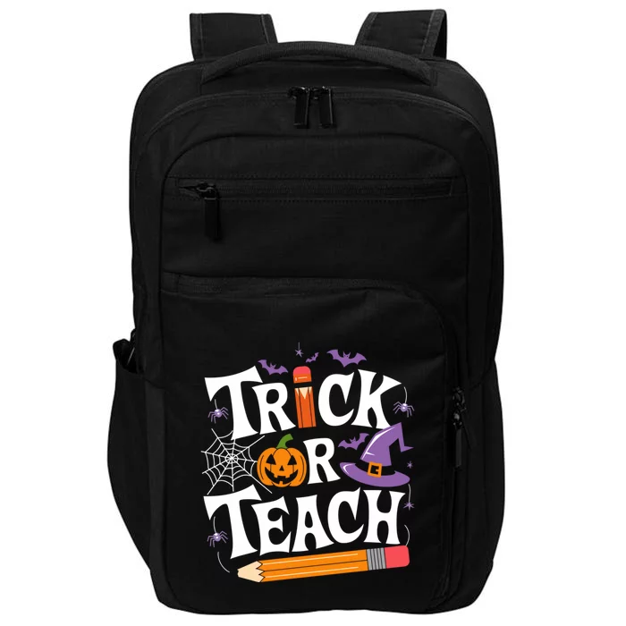 Retro Groovy Trick Or Teach Funny Halloween Teacher Gift Impact Tech Backpack