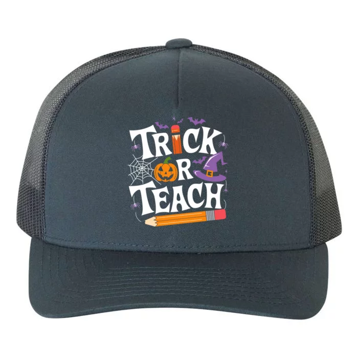 Retro Groovy Trick Or Teach Funny Halloween Teacher Gift Yupoong Adult 5-Panel Trucker Hat