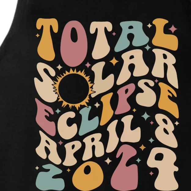 Retro Groovy Total Solar Eclipse Shirts April 08 2024 Ladies Tri-Blend Wicking Tank