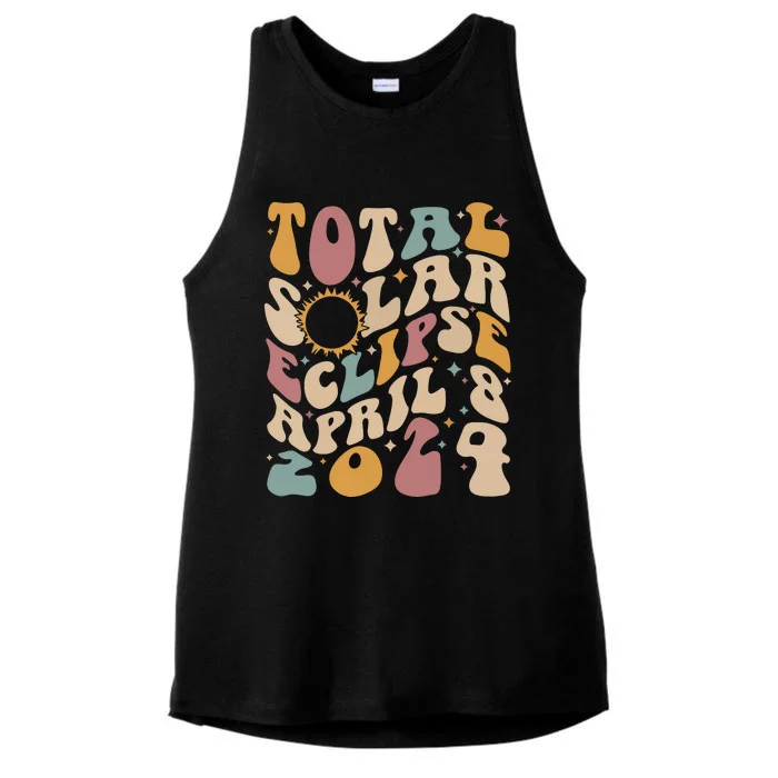 Retro Groovy Total Solar Eclipse Shirts April 08 2024 Ladies Tri-Blend Wicking Tank