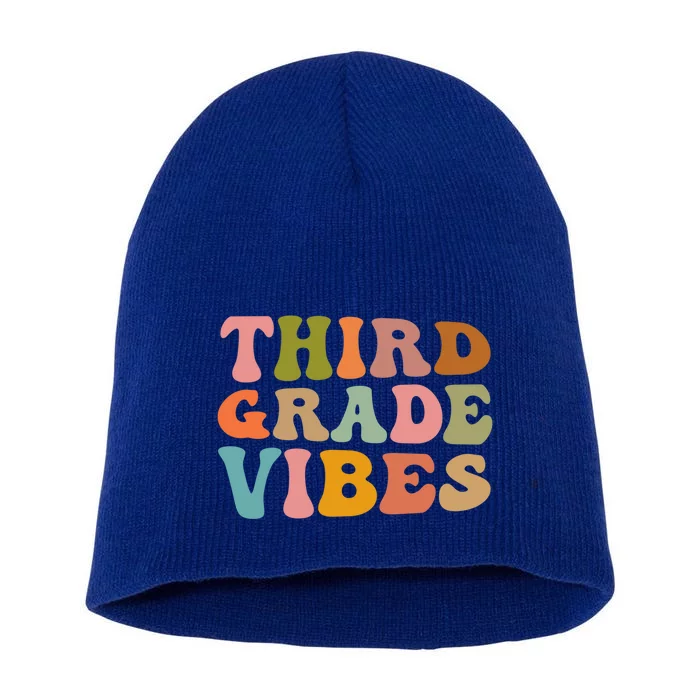 Retro Groovy Third Grade Vibes 3Rd Grade First Day Of School Gift Short Acrylic Beanie