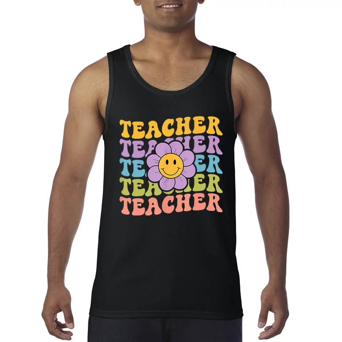 Retro Groovy Teacher Inspirational Colorful Back To School Tank Top