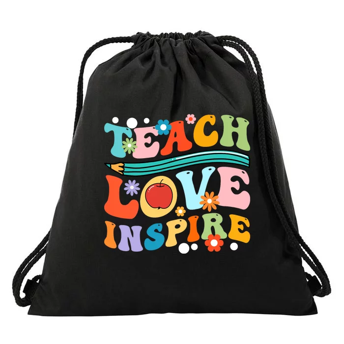 Retro Groovy Teacher Inspirational Happy Back to School Drawstring Bag