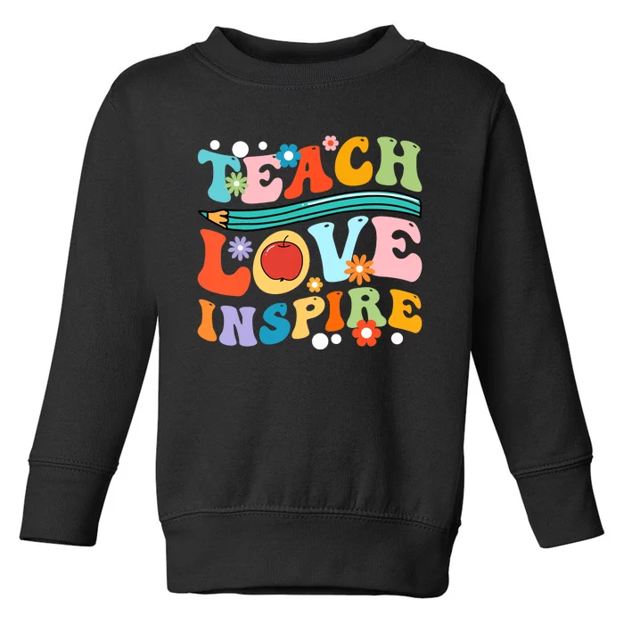 Retro Groovy Teacher Inspirational Happy Back to School Toddler Sweatshirt