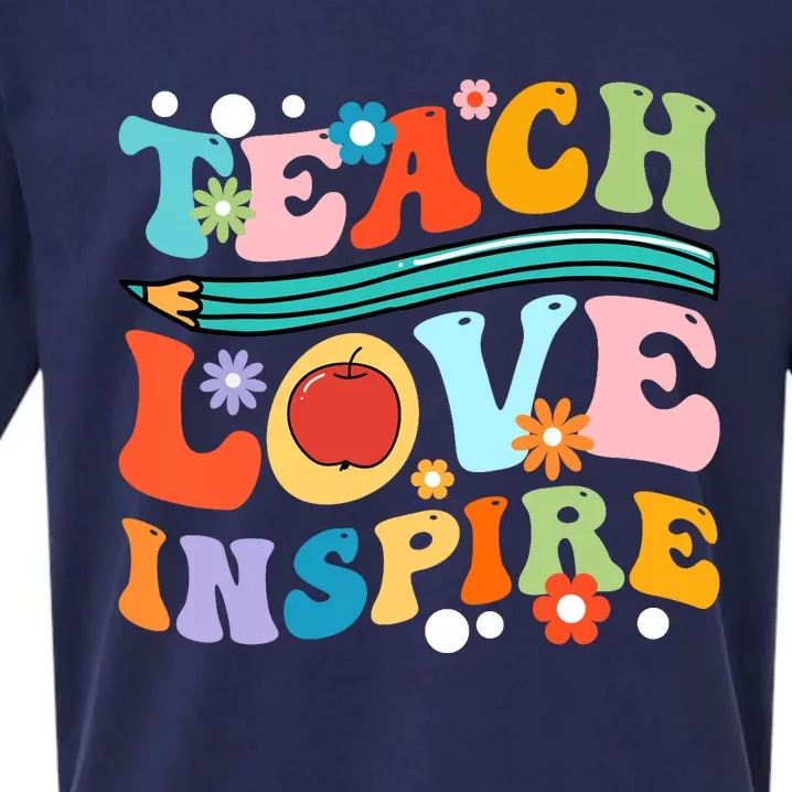 Retro Groovy Teacher Inspirational Happy Back to School Sueded Cloud Jersey T-Shirt