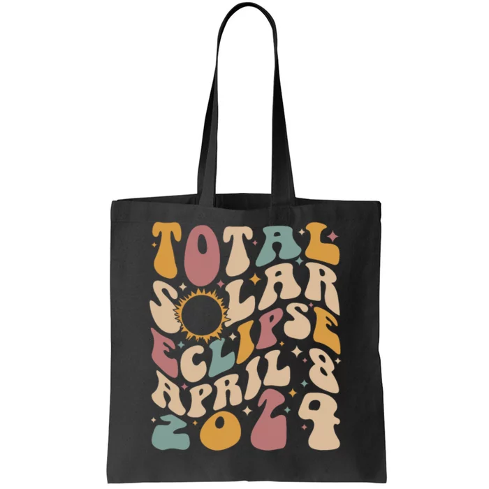 Retro Groovy Total Solar Eclipse April 08 2024 Tote Bag