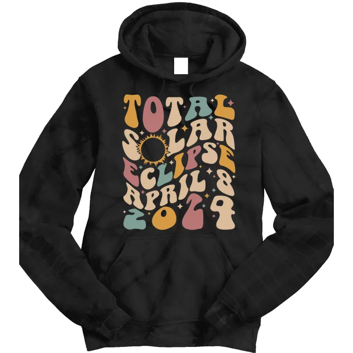 Retro Groovy Total Solar Eclipse April 08 2024 Tie Dye Hoodie