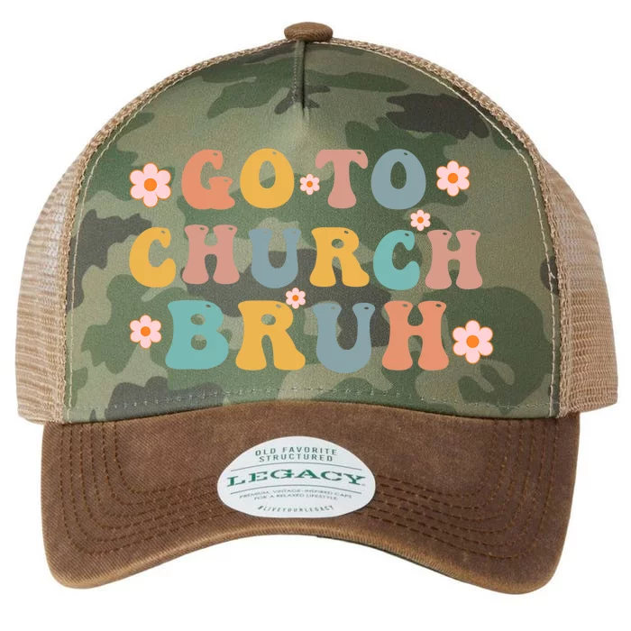 Retro Go To Church Bruh Meme Funny Church Jesus Christian Legacy Tie Dye Trucker Hat