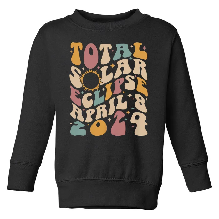 Retro Groovy Total Solar Eclipse April 08 2024 Toddler Sweatshirt