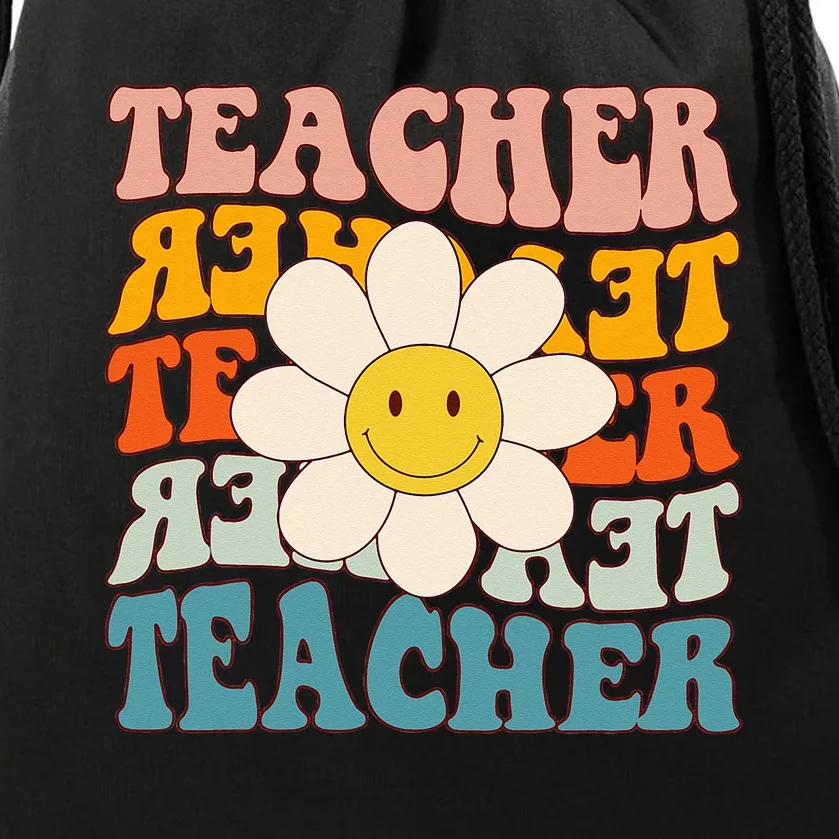 Retro Groovy Teacher Flower Funny Back To School Gifts Drawstring Bag