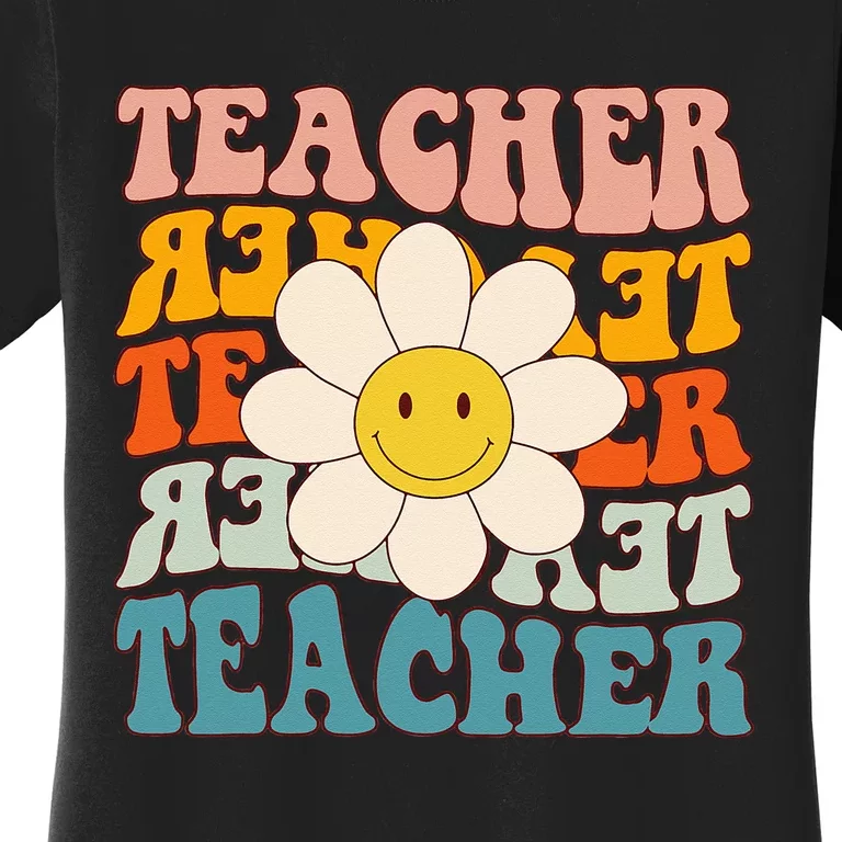 Retro Groovy Teacher Flower Funny Back To School Gifts Women's T-Shirt