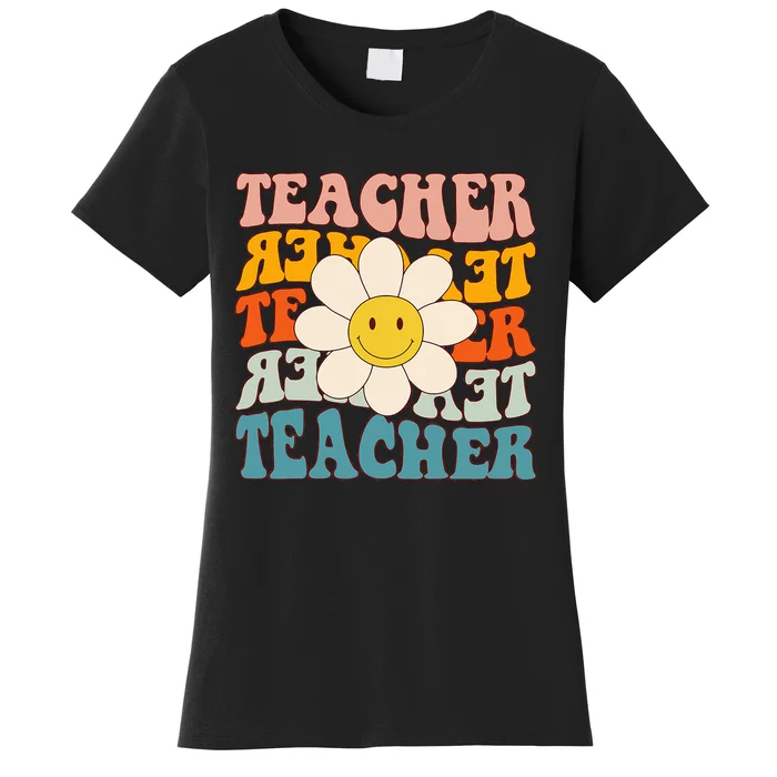 Retro Groovy Teacher Flower Funny Back To School Gifts Women's T-Shirt