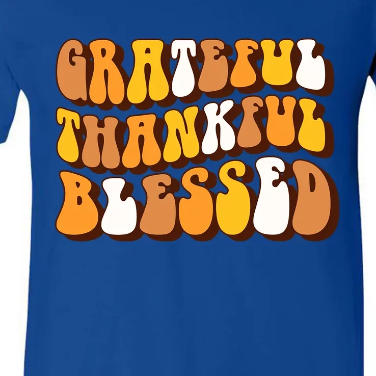 Retro Grateful Thankful Blessed Thanksgiving Gift Meaningful Gift V-Neck T-Shirt