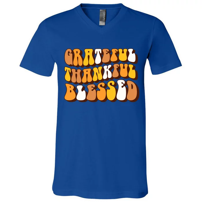 Retro Grateful Thankful Blessed Thanksgiving Gift Meaningful Gift V-Neck T-Shirt