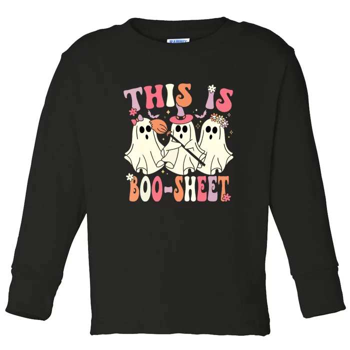 Retro Groovy This Is Boosheet Halloween Cute Ghost Costume Gift Toddler Long Sleeve Shirt