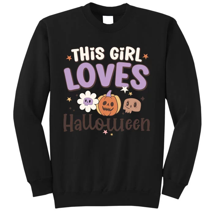 Retro Groovy This Girl Loves Halloween Gift Tall Sweatshirt