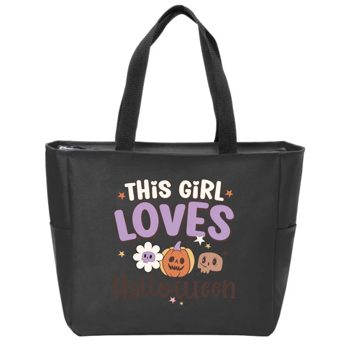 Retro Groovy This Girl Loves Halloween Gift Zip Tote Bag