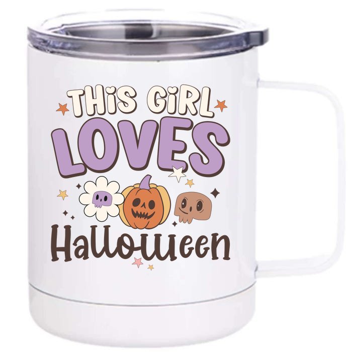 Retro Groovy This Girl Loves Halloween Gift Front & Back 12oz Stainless Steel Tumbler Cup