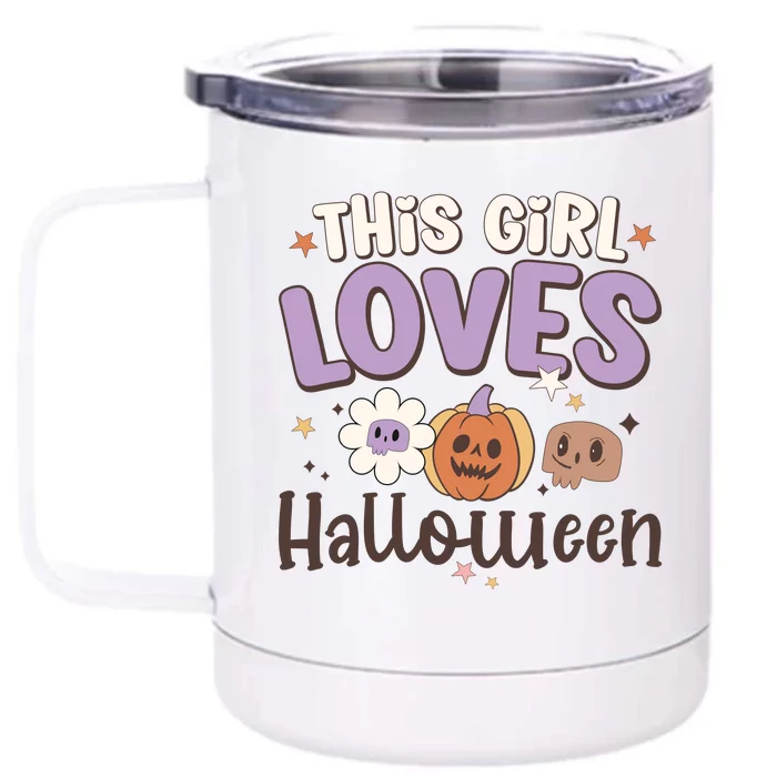 Retro Groovy This Girl Loves Halloween Gift Front & Back 12oz Stainless Steel Tumbler Cup