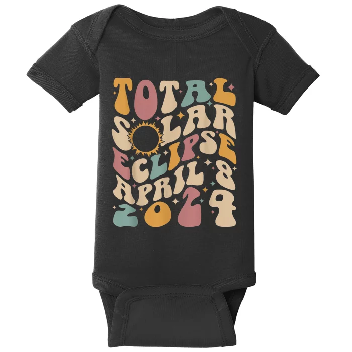 Retro Groovy Total Solar Eclipse April 08 2024 Baby Bodysuit