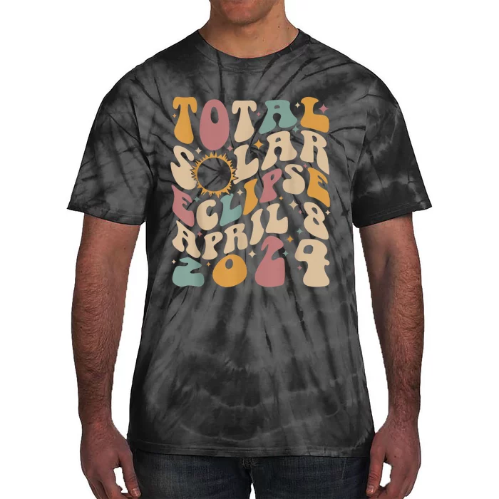 Retro Groovy Total Solar Eclipse April 08 2024 Tie-Dye T-Shirt