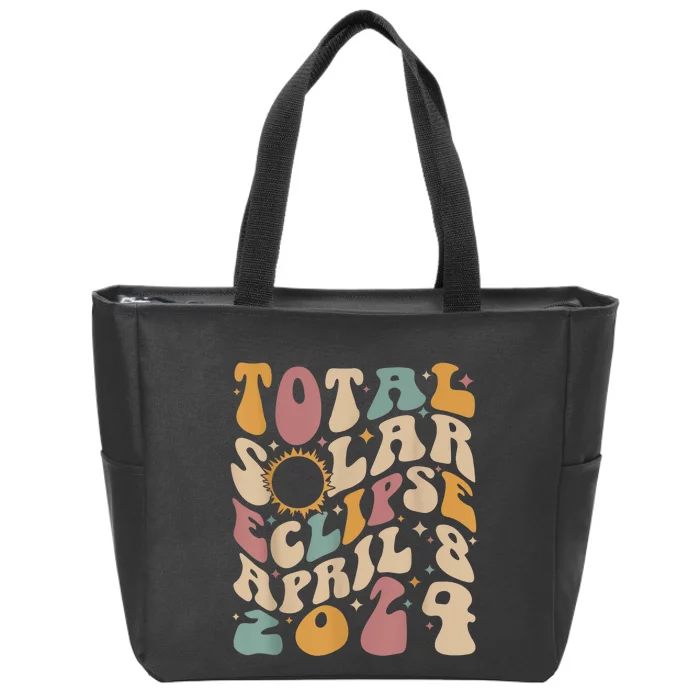 Retro Groovy Total Solar Eclipse April 08 2024 Zip Tote Bag