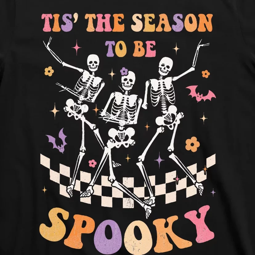 Retro Groovy Tis The Season To Be Spooky Halloween Skeleton T-Shirt