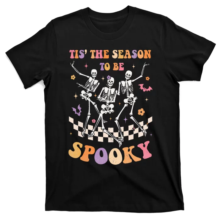 Retro Groovy Tis The Season To Be Spooky Halloween Skeleton T-Shirt