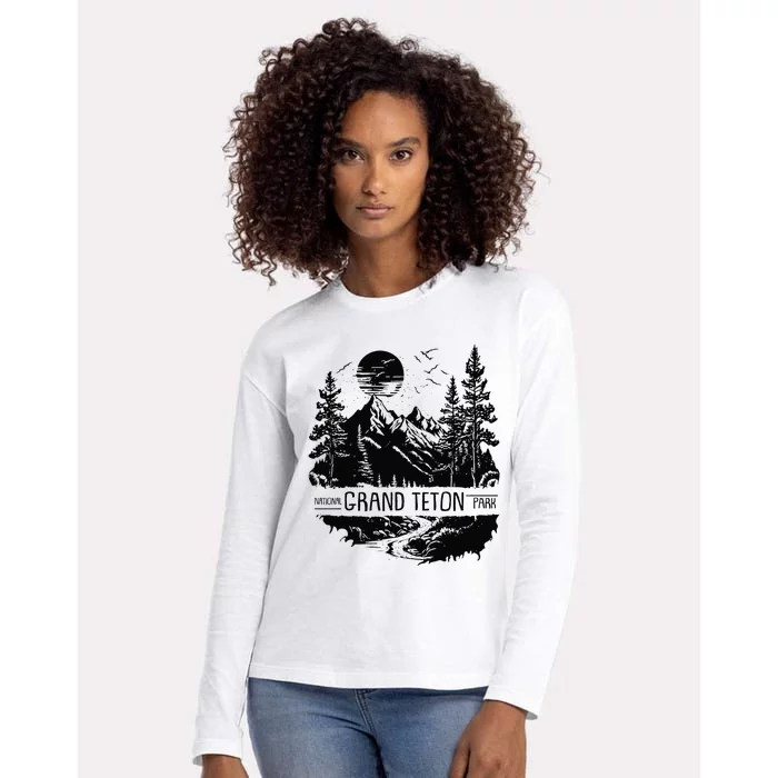 Retro Grand Teton National Park Us Vintage Grand Teton Womens Cotton Relaxed Long Sleeve T-Shirt