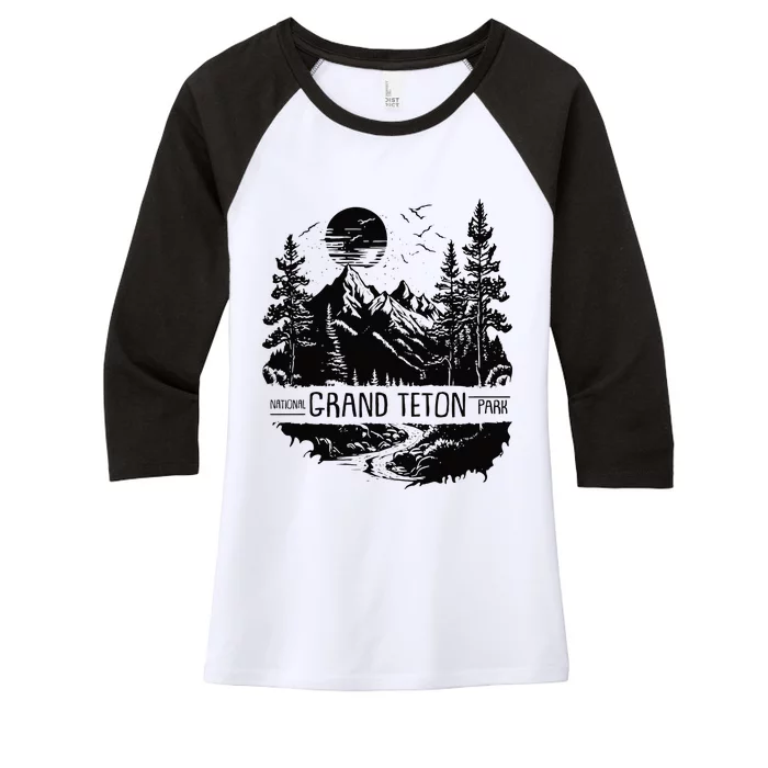 Retro Grand Teton National Park Us Vintage Grand Teton Women's Tri-Blend 3/4-Sleeve Raglan Shirt