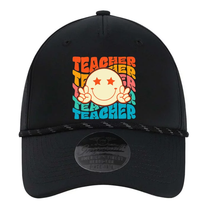 Retro Groovy Teacher Crew Smile Face Elementary School Performance The Dyno Cap