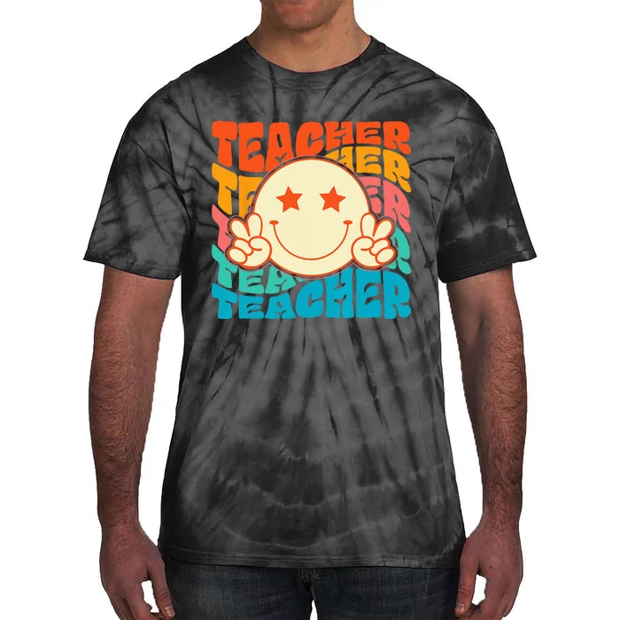 Retro Groovy Teacher Crew Smile Face Elementary School Tie-Dye T-Shirt