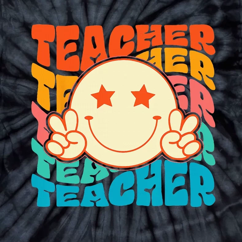 Retro Groovy Teacher Crew Smile Face Elementary School Tie-Dye T-Shirt