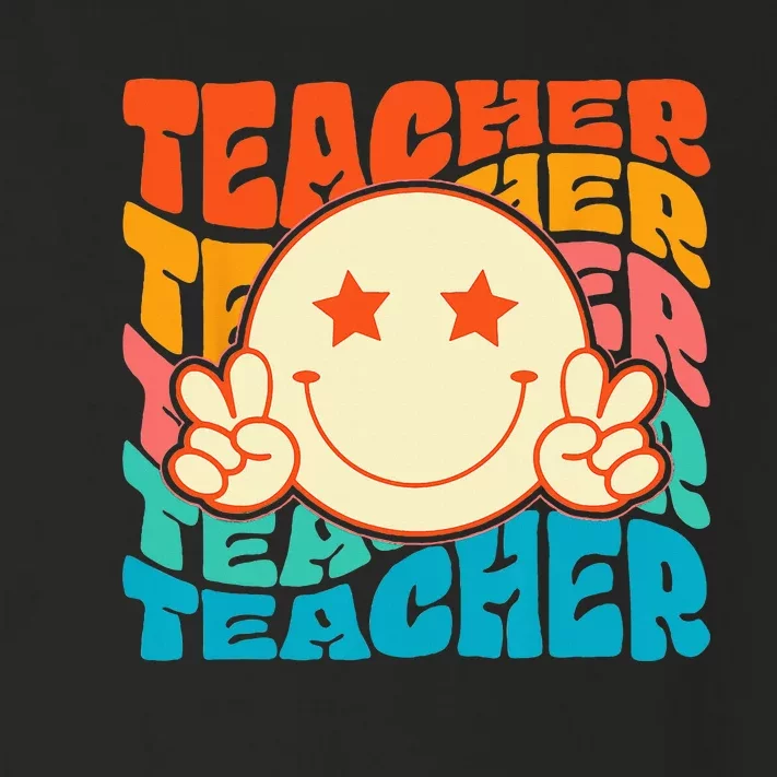 Retro Groovy Teacher Crew Smile Face Elementary School Toddler Long Sleeve Shirt