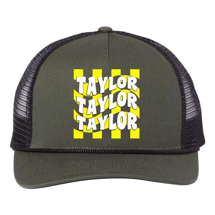 Retro Groovy T.AYLOR First Name Personalized Birthday Retro Rope Trucker Hat Cap