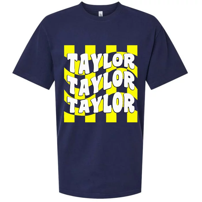 Retro Groovy T.AYLOR First Name Personalized Birthday Sueded Cloud Jersey T-Shirt