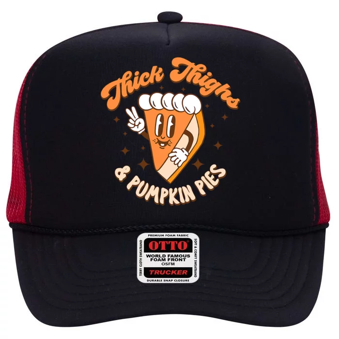 Retro Groovy Thanksgiving Thick Thighs And Pumpkin Pies High Crown Mesh Trucker Hat