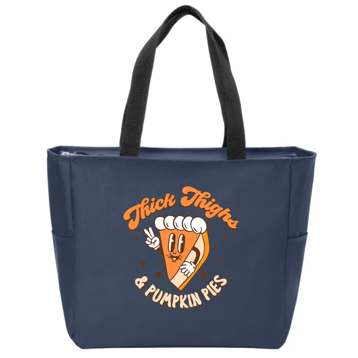 Retro Groovy Thanksgiving Thick Thighs And Pumpkin Pies Zip Tote Bag