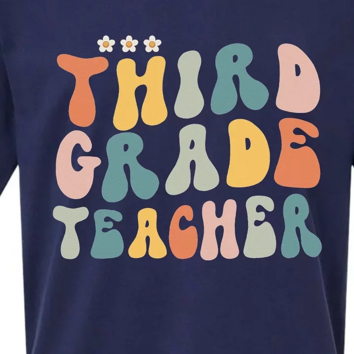 Retro Groovy Third Grade Teacher First Day Of Back To School Sueded Cloud Jersey T-Shirt