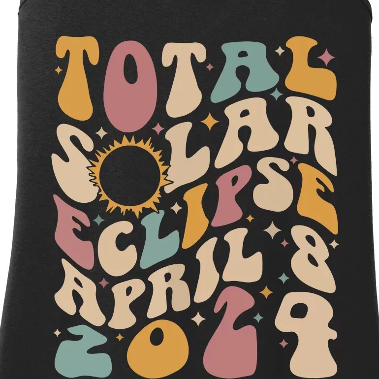 Retro Groovy Total Solar Eclipse April 08 2024 Ladies Essential Tank