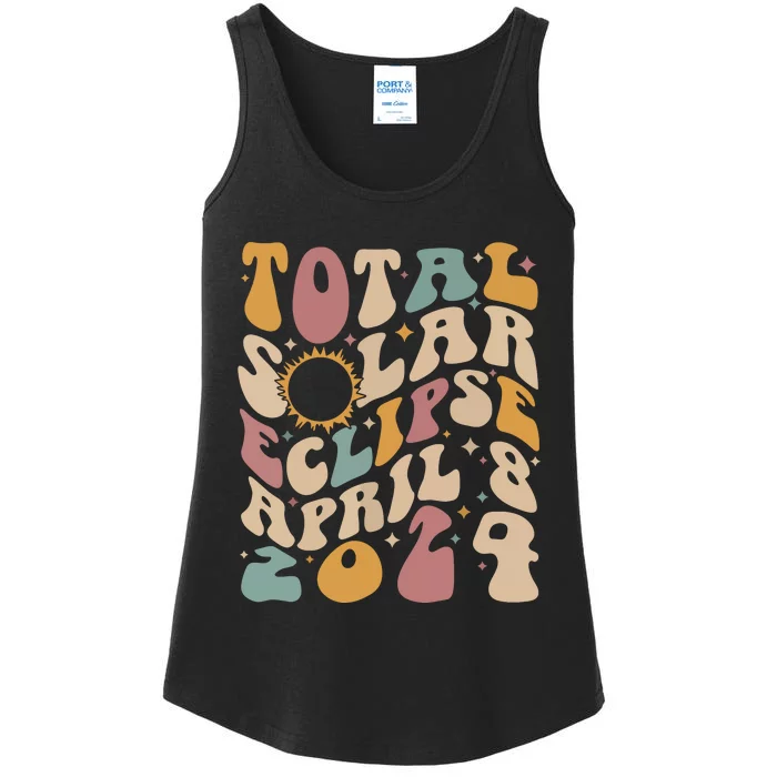 Retro Groovy Total Solar Eclipse April 08 2024 Ladies Essential Tank