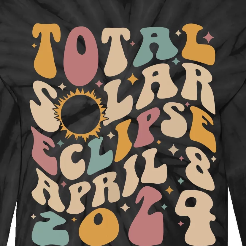 Retro Groovy Total Solar Eclipse April 08 2024 Tie-Dye Long Sleeve Shirt