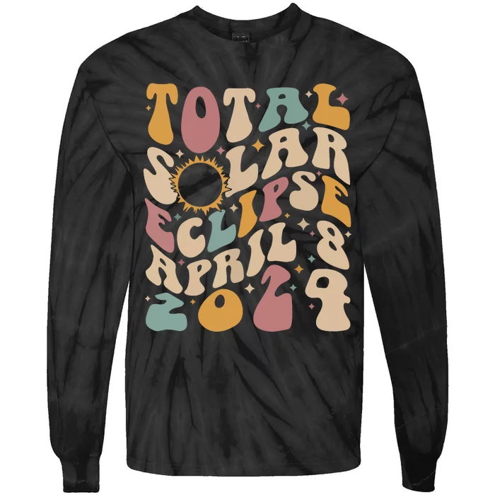 Retro Groovy Total Solar Eclipse April 08 2024 Tie-Dye Long Sleeve Shirt