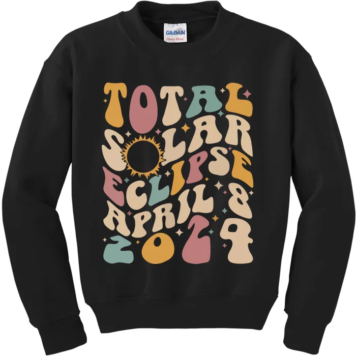 Retro Groovy Total Solar Eclipse April 08 2024 Kids Sweatshirt